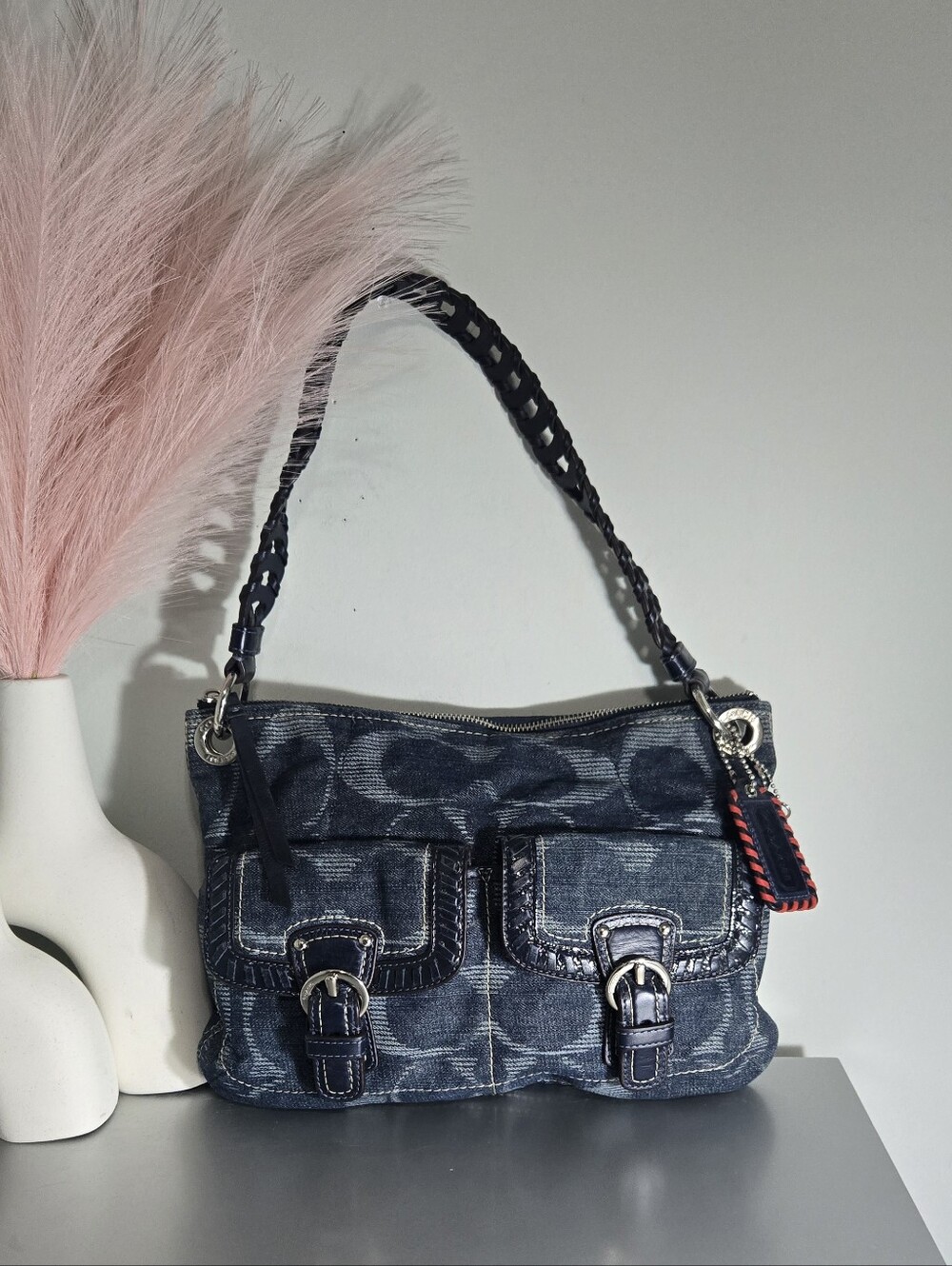 Coach Signature Denim Shoulder Bag Blue Y2K Style Crossbody Handbag 18990